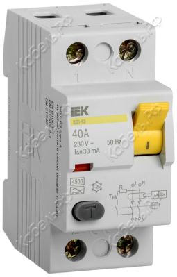 Дифференциальный выключатель (УЗО) ВД1-63 2п 40А 30мА тип AC IEK MDV10-2-040-030 фото главное